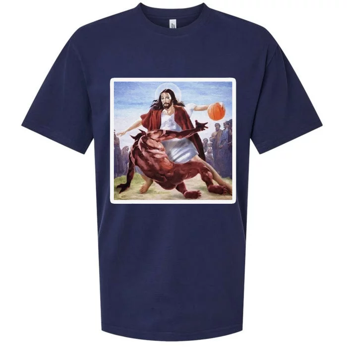 Jesus Crossing Up Satan Basketball Sueded Cloud Jersey T-Shirt