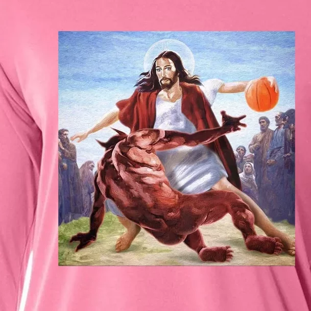 Jesus Crossing Up Satan Basketball Cooling Performance Long Sleeve Crew