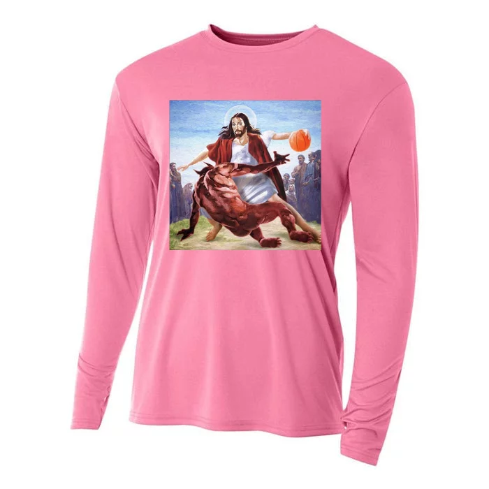 Jesus Crossing Up Satan Basketball Cooling Performance Long Sleeve Crew