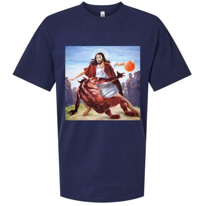 Jesus Crossing Up Satan Basketball Sueded Cloud Jersey T-Shirt