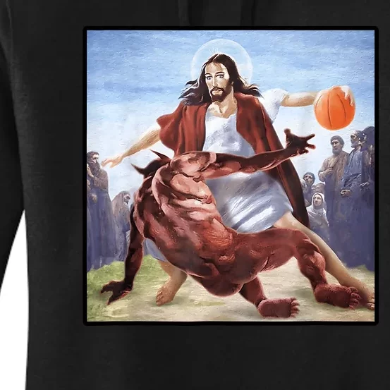 Jesus Crossing Up Satan Basketball Women's Pullover Hoodie