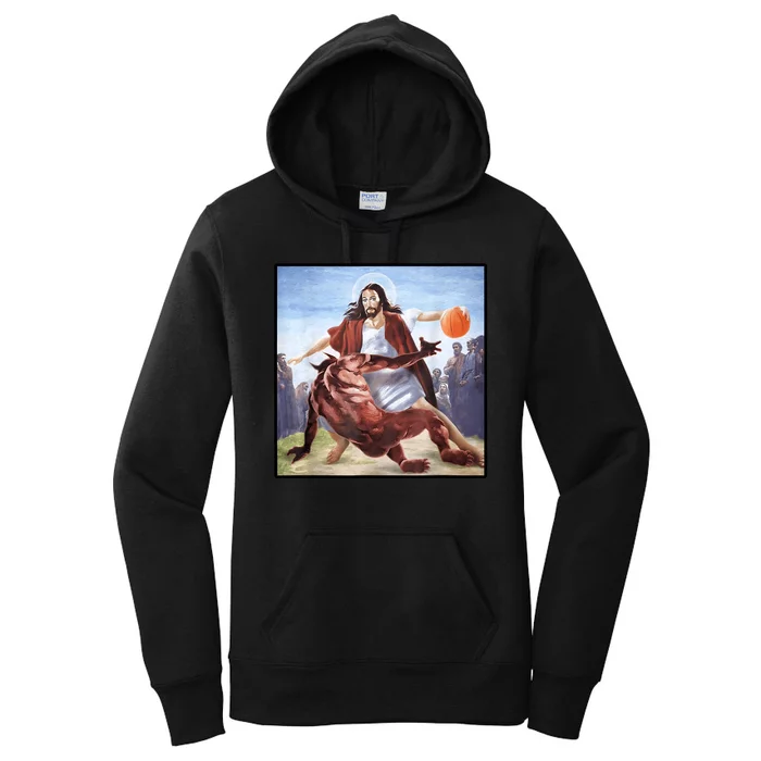 Jesus Crossing Up Satan Basketball Women's Pullover Hoodie