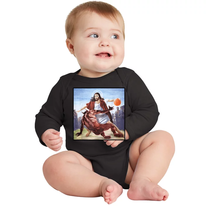 Jesus Crossing Up Satan Basketball Baby Long Sleeve Bodysuit