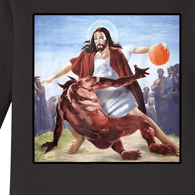 Jesus Crossing Up Satan Basketball Baby Long Sleeve Bodysuit