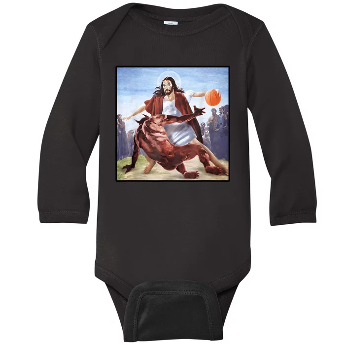 Jesus Crossing Up Satan Basketball Baby Long Sleeve Bodysuit