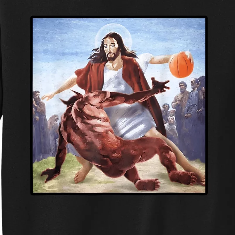 Jesus Crossing Up Satan Basketball Tall Sweatshirt