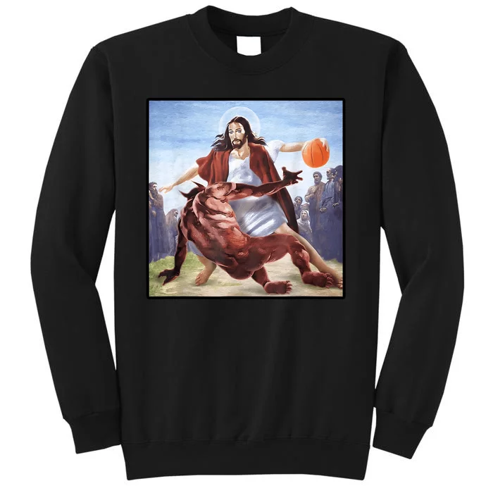 Jesus Crossing Up Satan Basketball Tall Sweatshirt