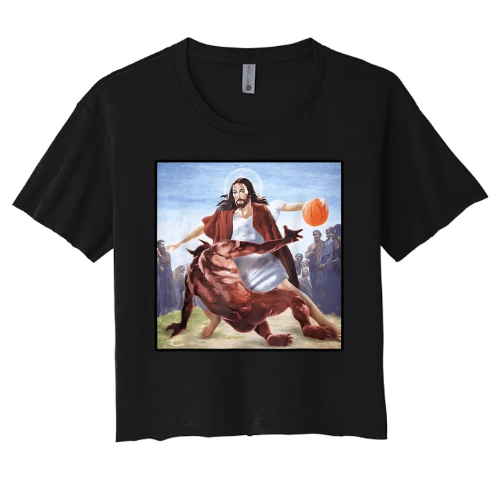 Jesus Crossing Up Satan Basketball Women's Crop Top Tee