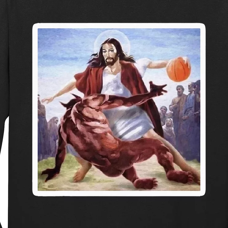 Jesus Crossing Up Satan Basketball Long Sleeve Shirt