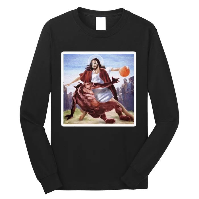 Jesus Crossing Up Satan Basketball Long Sleeve Shirt