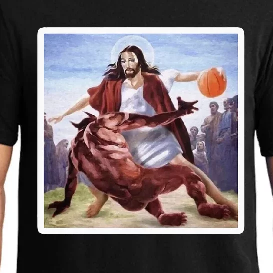 Jesus Crossing Up Satan Basketball Pajama Set