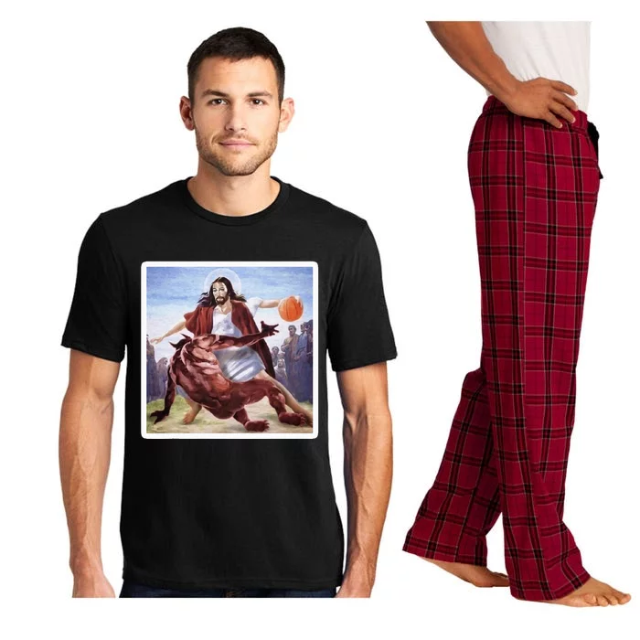 Jesus Crossing Up Satan Basketball Pajama Set