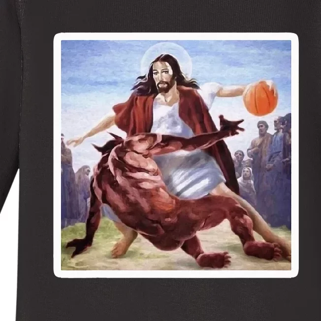 Jesus Crossing Up Satan Basketball Baby Long Sleeve Bodysuit