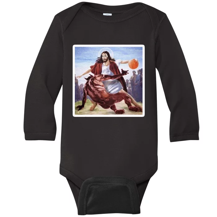 Jesus Crossing Up Satan Basketball Baby Long Sleeve Bodysuit