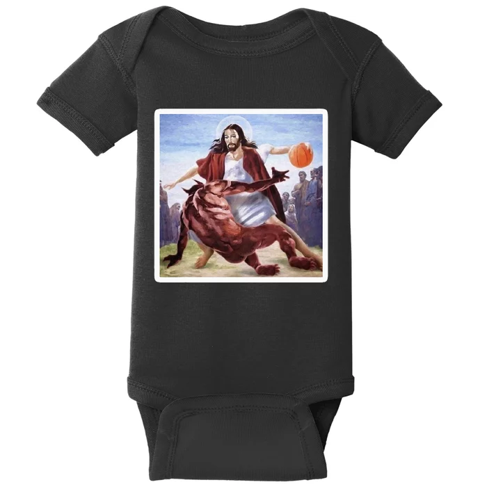 Jesus Crossing Up Satan Basketball Baby Bodysuit