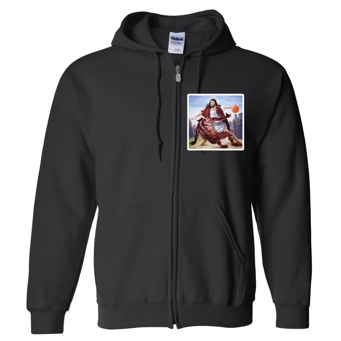 Jesus Crossing Up Satan Basketball Full Zip Hoodie