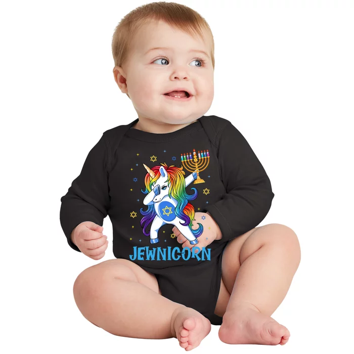 Jewnicorn Cute Unicorn Hanukkah Chanukah Pajamas Girls Baby Long Sleeve Bodysuit