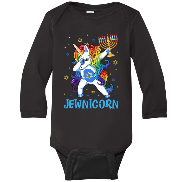 Jewnicorn Cute Unicorn Hanukkah Chanukah Pajamas Girls Baby Long Sleeve Bodysuit