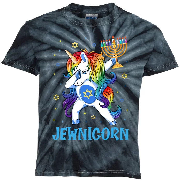 Jewnicorn Cute Unicorn Hanukkah Chanukah Pajamas Girls Kids Tie-Dye T-Shirt