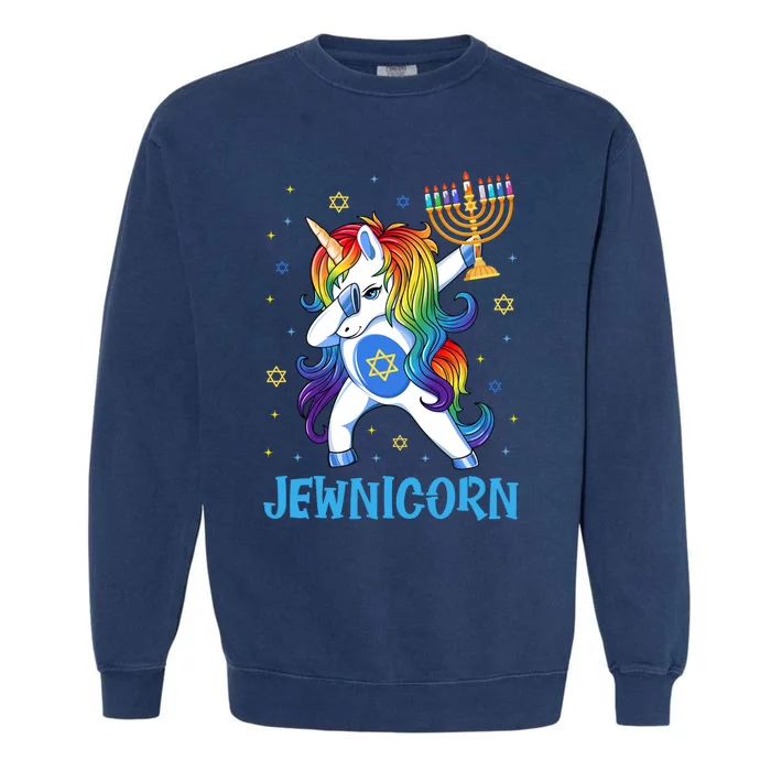 Jewnicorn Cute Unicorn Hanukkah Chanukah Pajamas Girls Garment-Dyed Sweatshirt