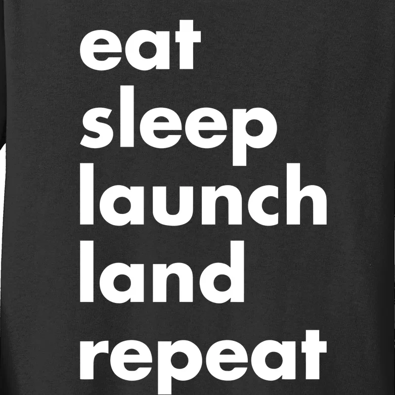 Jen Crowley Wearing Eat Sleep Launch Land Repeat Kids Long Sleeve Shirt