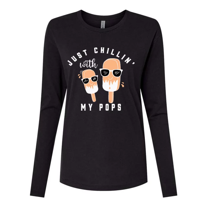 Just Chillin With My Pops Funny Creamsicle Popsicle Womens Cotton Relaxed Long Sleeve T-Shirt