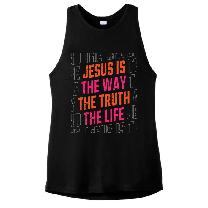 Jesus Christ Way Truth Life Family Christian Faith Ladies Tri-Blend Wicking Tank