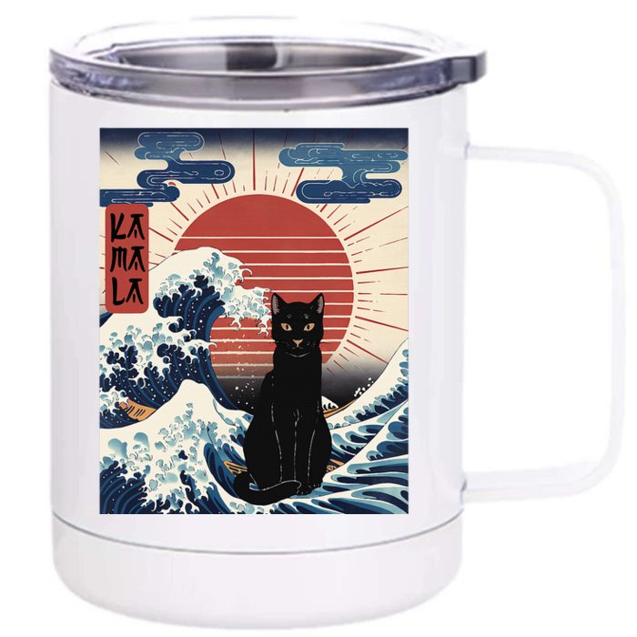 Japanese Cat Wave For Kamala Harris President Election Front & Back 12oz Stainless Steel Tumbler Cup