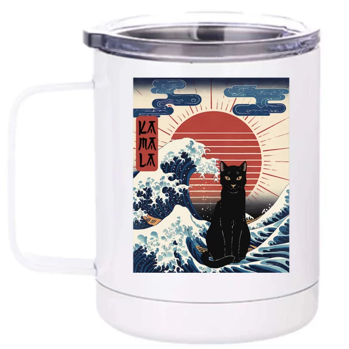 Japanese Cat Wave For Kamala Harris President Election Front & Back 12oz Stainless Steel Tumbler Cup