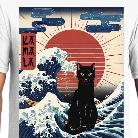 Japanese Cat Wave For Kamala Harris President Election Pajama Set