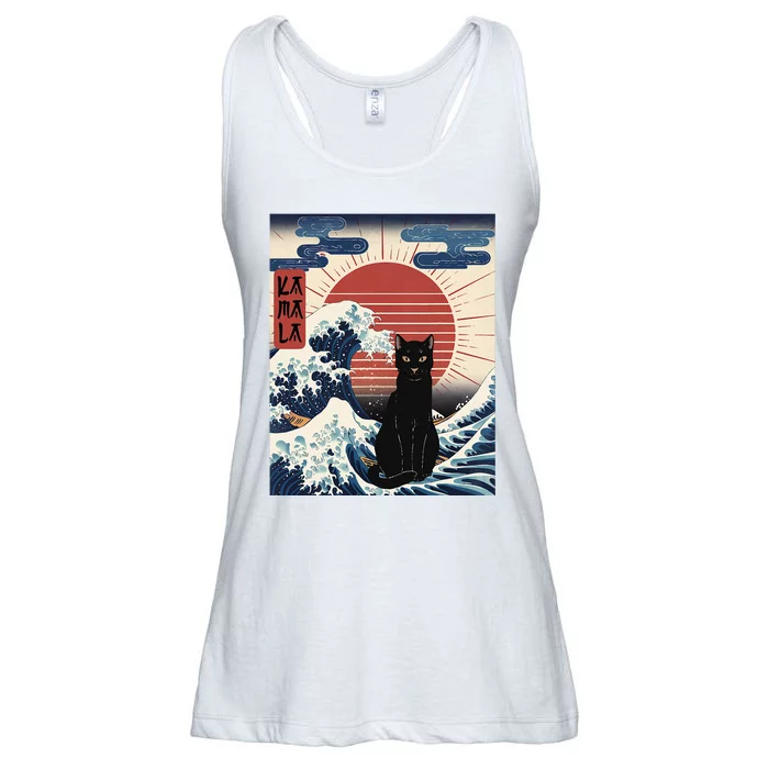 Japanese Cat Wave For Kamala Harris President Election Ladies Essential Flowy Tank