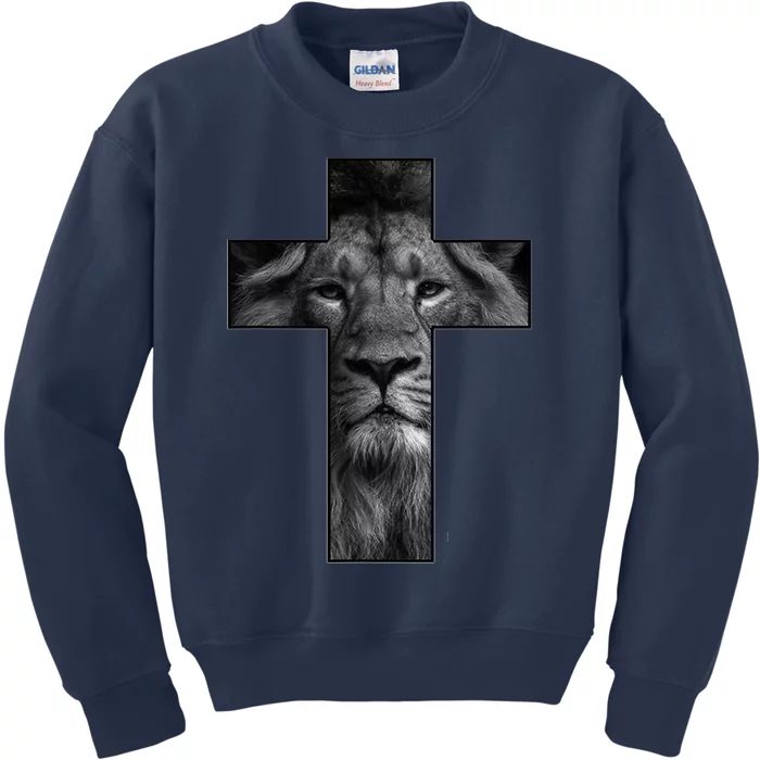 Jesus Cross With Lion Face, Faith In God Kids Sweatshirt