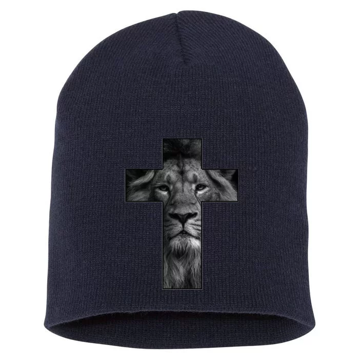 Jesus Cross With Lion Face, Faith In God Short Acrylic Beanie