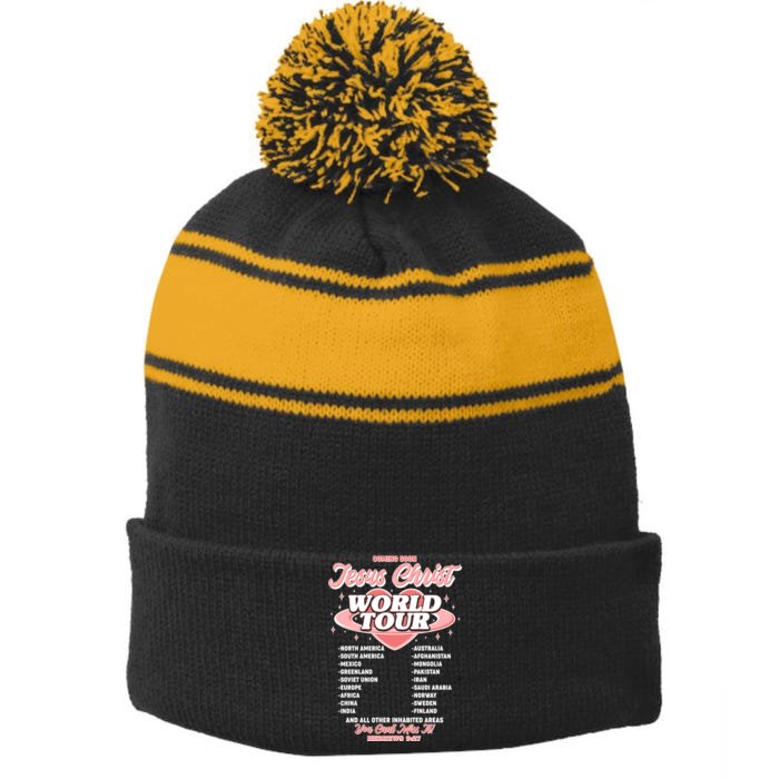 Jesus Christ World Tour Christian Faith Front & Back Stripe Pom Pom Beanie