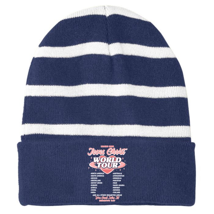 Jesus Christ World Tour Christian Faith Front & Back Striped Beanie with Solid Band