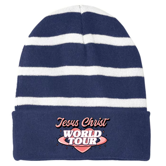 Jesus Christ World Tour Christian Faith Front & Back Striped Beanie with Solid Band