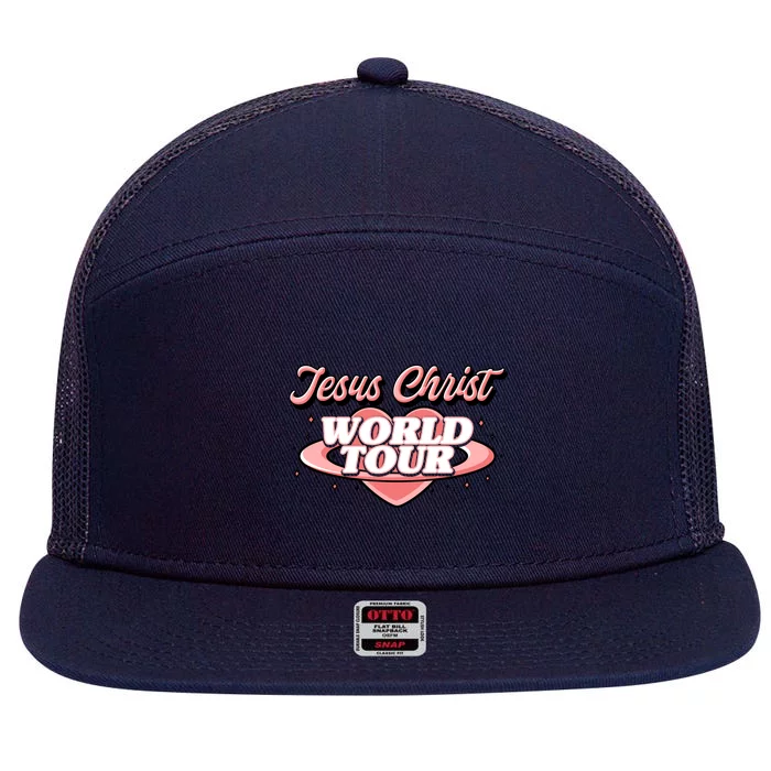 Jesus Christ World Tour Christian Faith Front & Back 7 Panel Mesh Trucker Snapback Hat