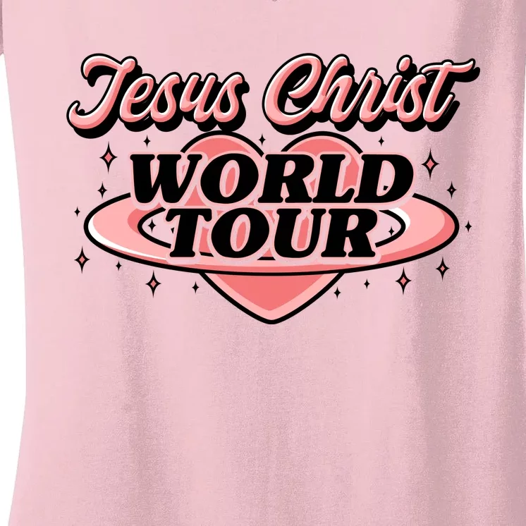 Jesus Christ World Tour Christian Concert Music Front & Back Women's V-Neck T-Shirt