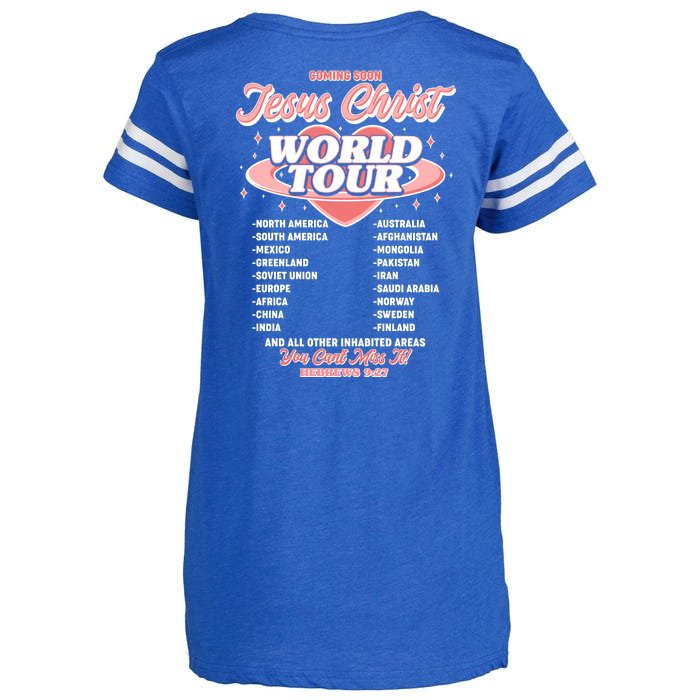 Jesus Christ World Tour Christian Concert Music Front & Back Enza Ladies Jersey Football T-Shirt