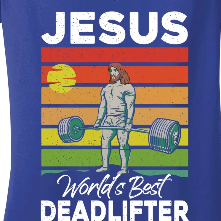 Jesus Christian World Best Deadlifter Funny Weight Lifting Funny Gift Women's V-Neck T-Shirt