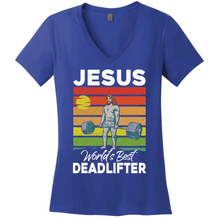 Jesus Christian World Best Deadlifter Funny Weight Lifting Funny Gift Women's V-Neck T-Shirt