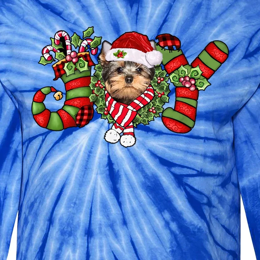 Joy Christmas Yorkshire Terrier Dog Santa Pajamas Xmas Funny Gift Tie-Dye Long Sleeve Shirt