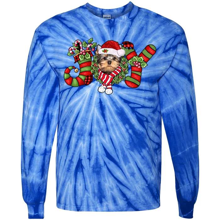 Joy Christmas Yorkshire Terrier Dog Santa Pajamas Xmas Funny Gift Tie-Dye Long Sleeve Shirt