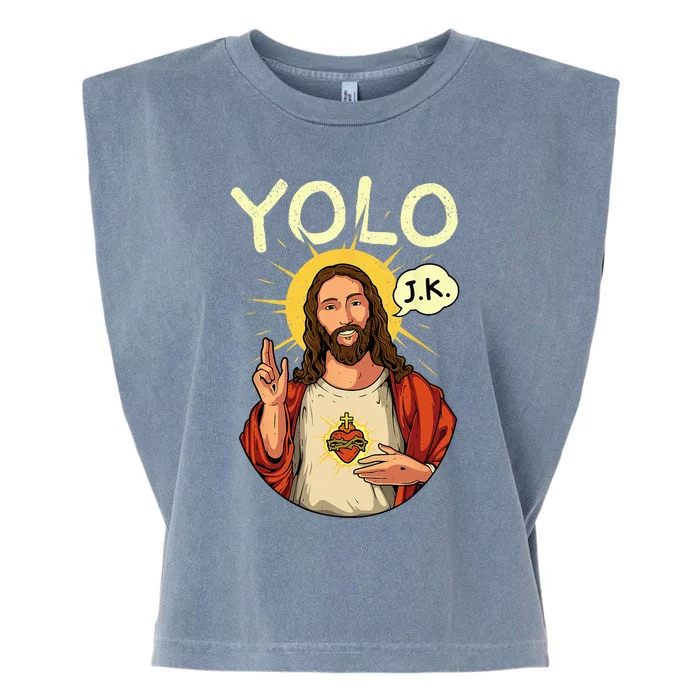 Jesus Christ YOLO JK Meme Funny Christian Easter Garment-Dyed Women's Muscle Tee