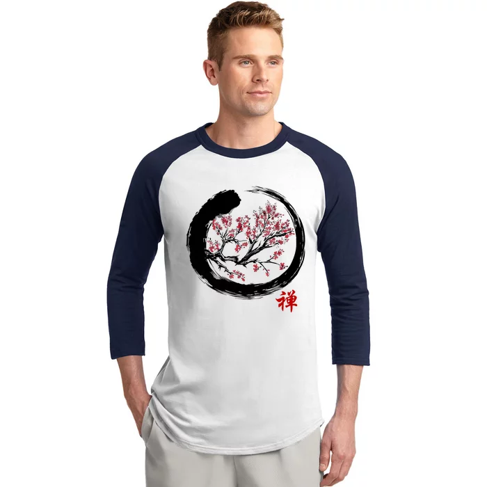 Japanese Calligraphy Zen Buddhist Enso Circle Meditation Baseball Sleeve Shirt