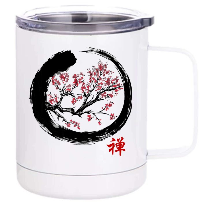 Japanese Calligraphy Zen Buddhist Enso Circle Meditation Front & Back 12oz Stainless Steel Tumbler Cup