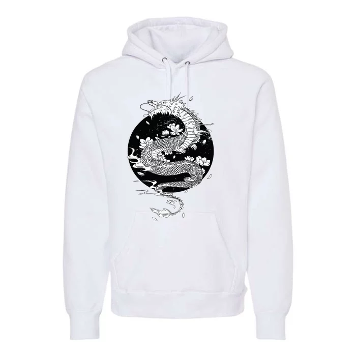 Japanese Dragon Art Japanese Flag Vintage Retro Japan Premium Hoodie