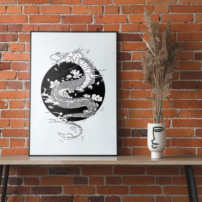 Japanese Dragon Art Japanese Flag Vintage Retro Japan Poster