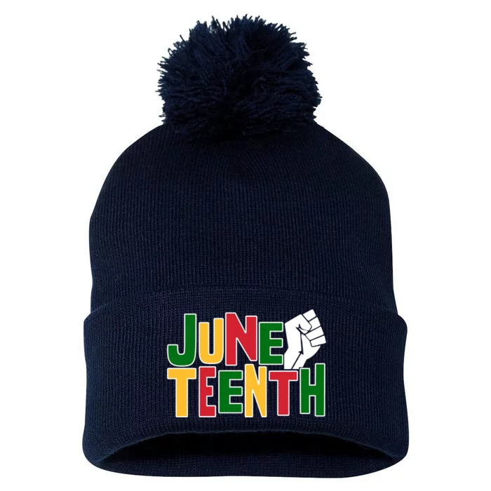 Juneteenth Day Black Power Pom Pom 12in Knit Beanie