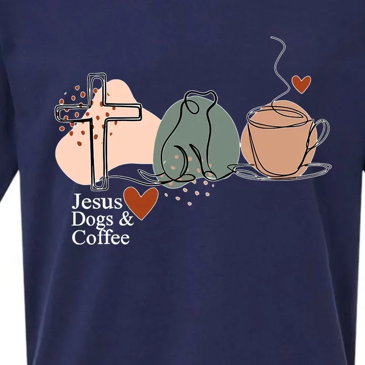 Jesus Dogs & Coffee Christian Jesus Dog Mom Sueded Cloud Jersey T-Shirt